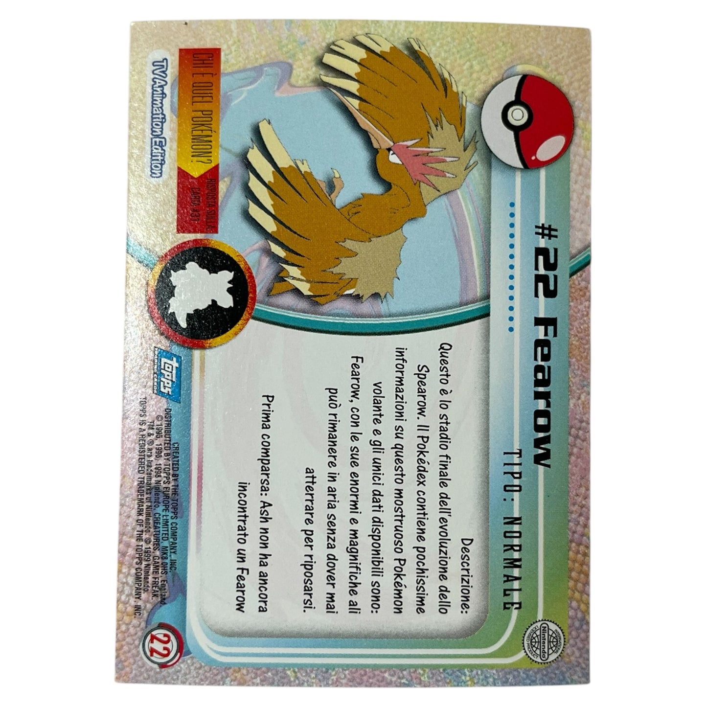 Pokemon Topps 1999 FEAROW holo #22