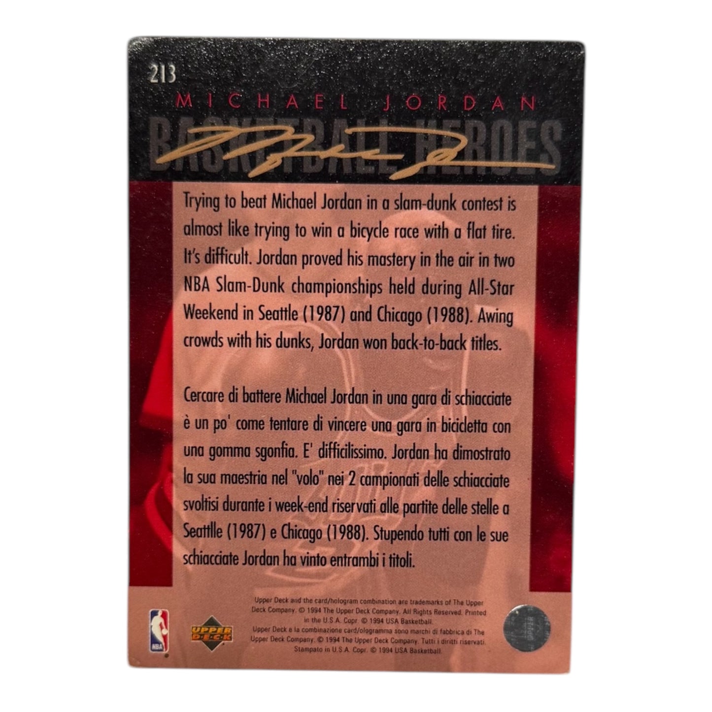 Michael Jordan Nba Slam dunk Upper deck 1994 #213