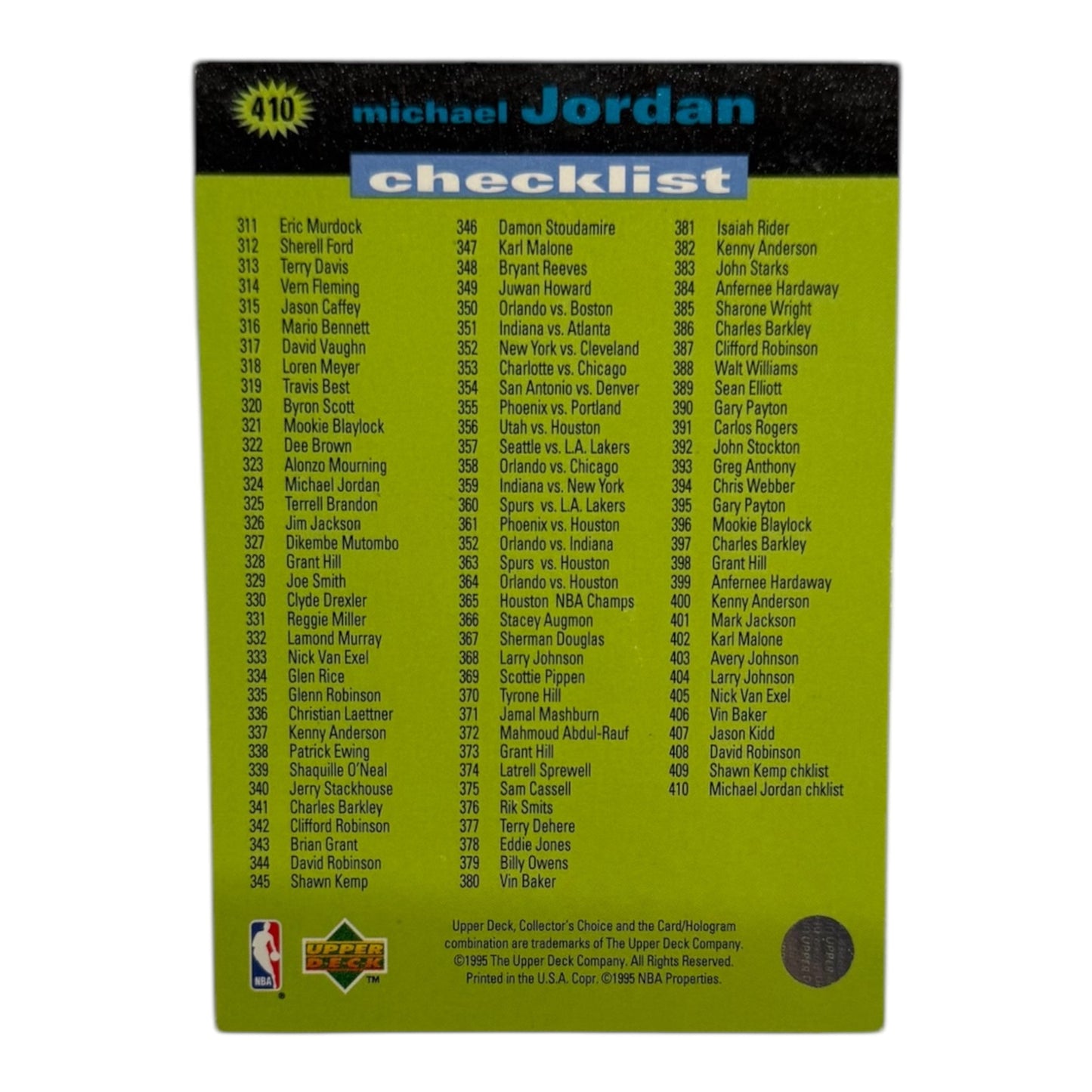 Michael Jordan Nba Upper deck checklist 1995 #410