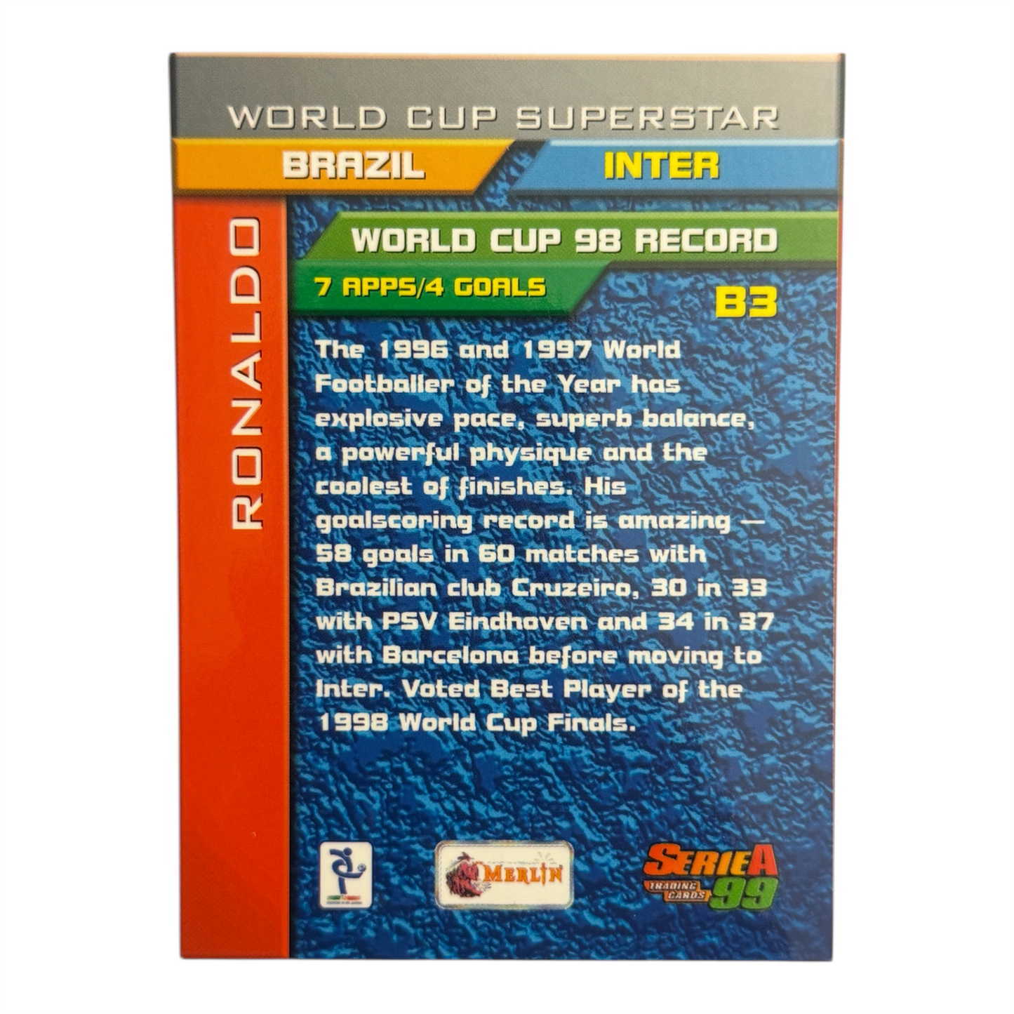 Ronaldo card Inter Merlin Calcio Superstar Serie A 1999 Holo IT