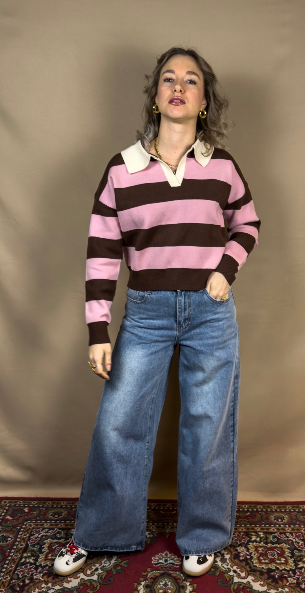 AR POLO PINK BROWN STRIPED SWEATER