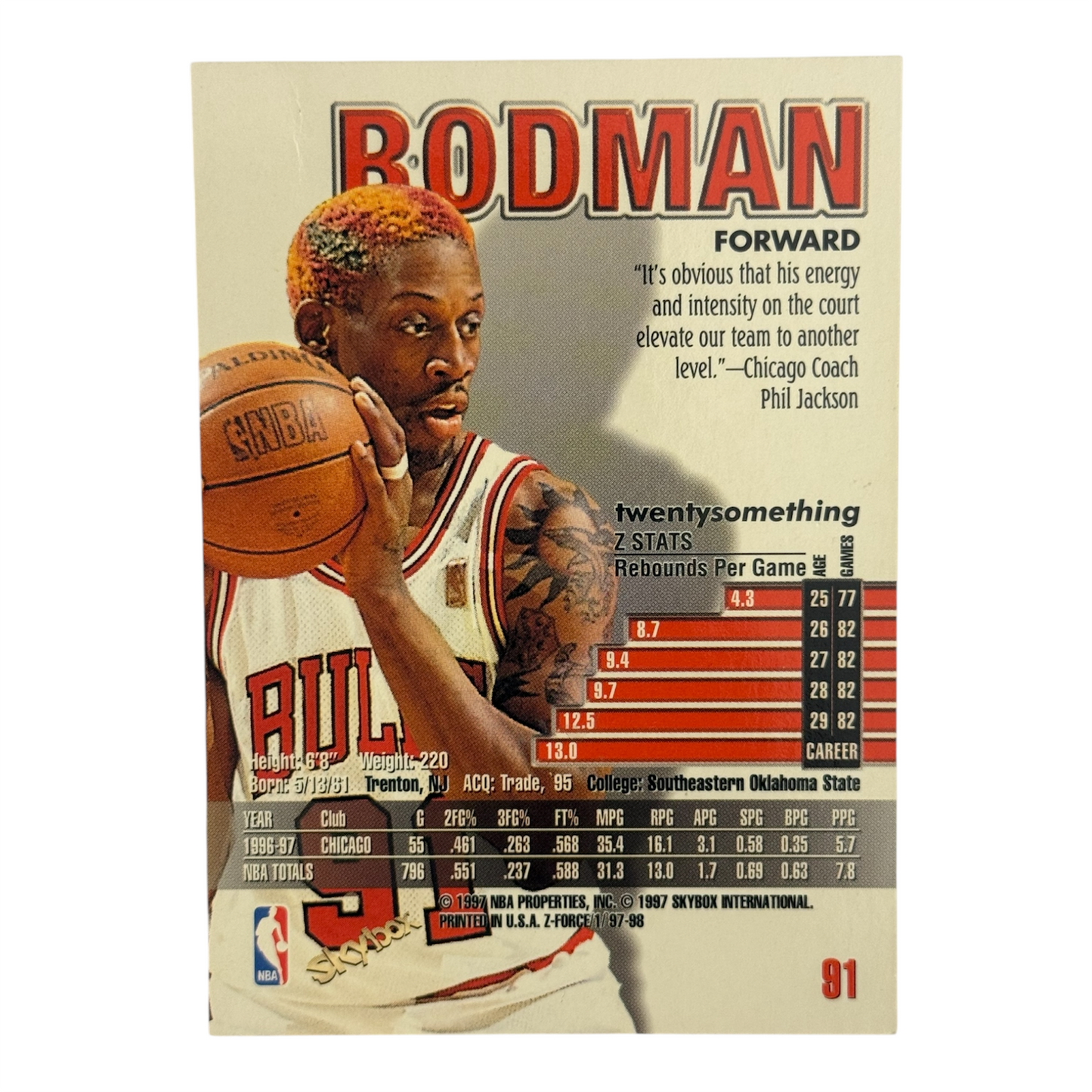 Dennis Rodman nba z-force Skybox bulls 1997 #91
