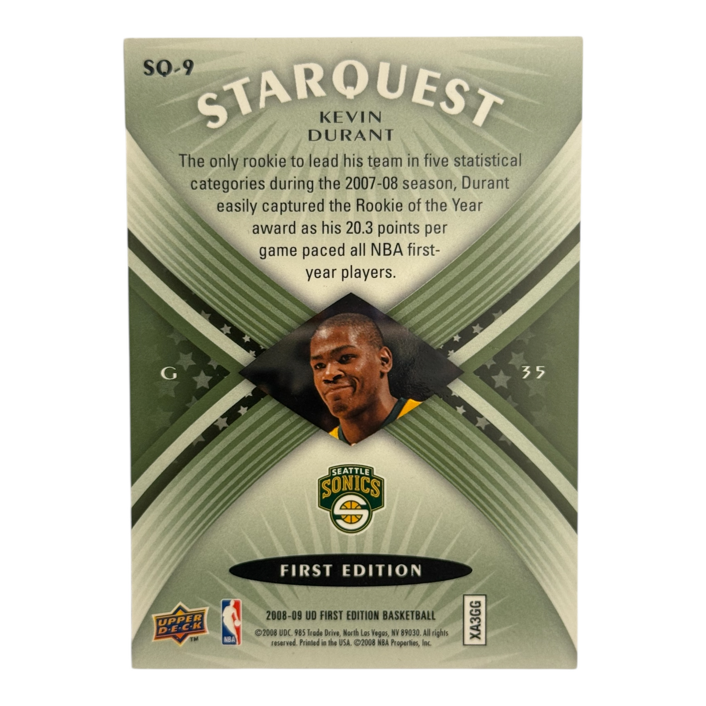 Kevin Durant rookie Upper Deck sonics 2008 #sq9