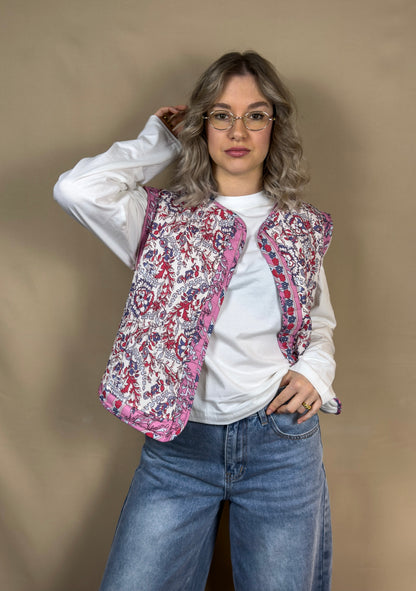 AR OPEN SLEEVELESS VEST WITH FLOWERS