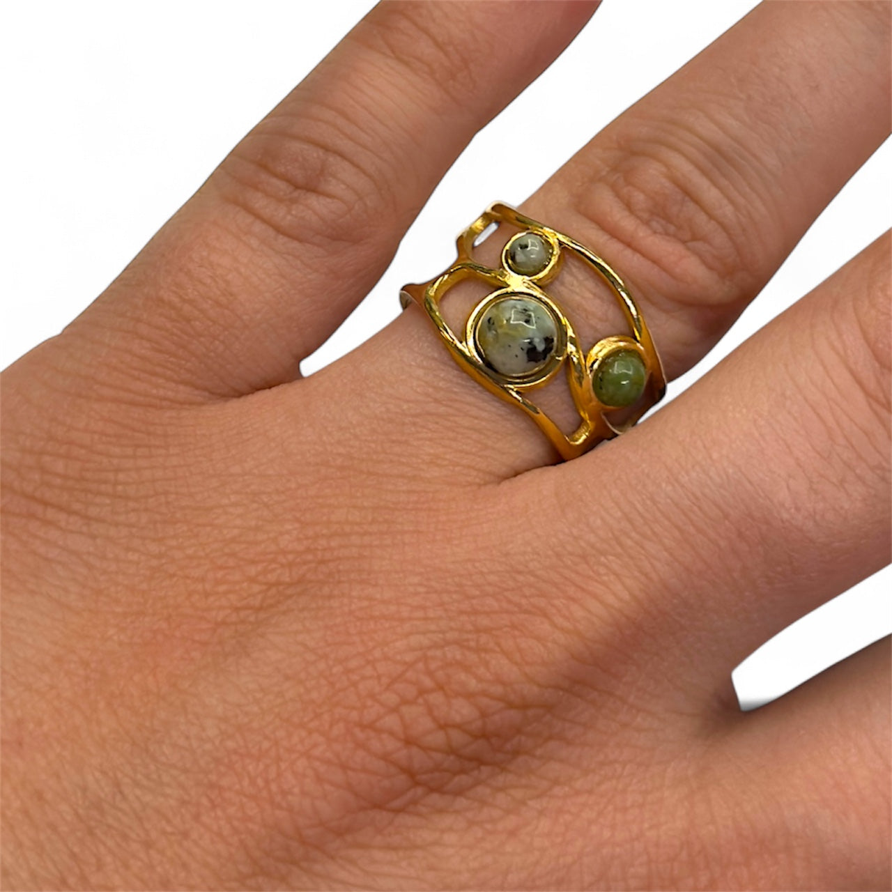 Anello Intreccio pietre verdi