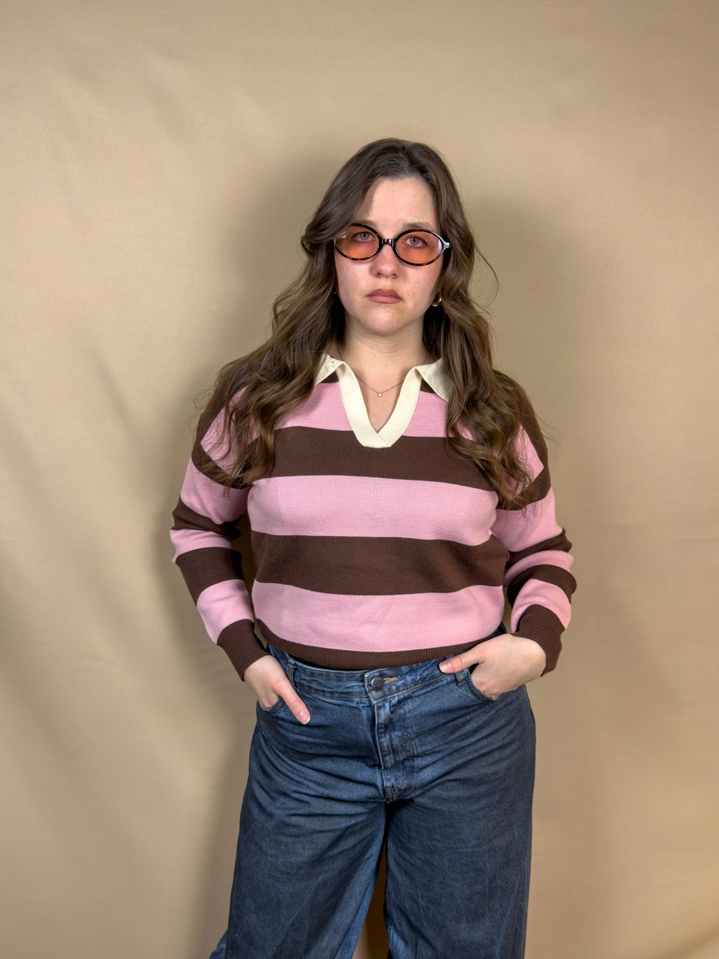 AR POLO PINK BROWN STRIPED SWEATER
