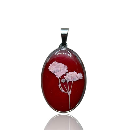 Large Round Petals Pendant Vintage Red Silver