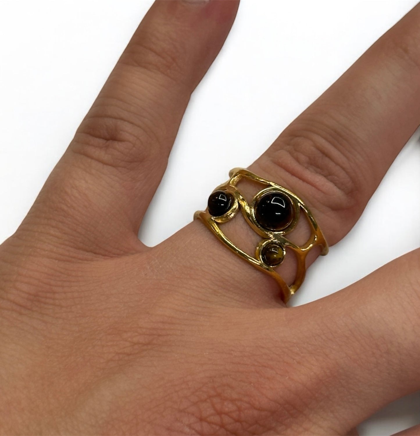 Anello Intreccio pietre occhio di tigre