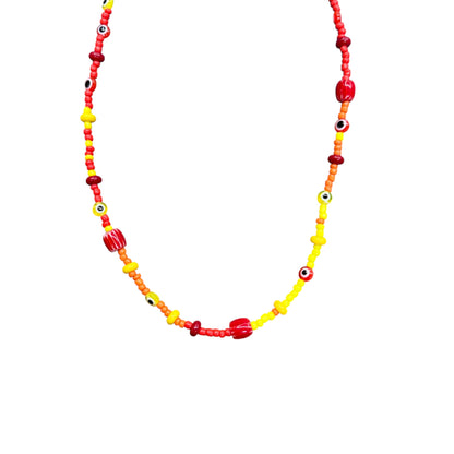 Hot red summer bead necklace