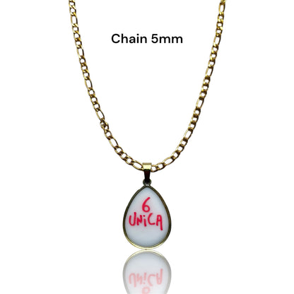 Pendant with writing 6 single gold drop