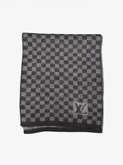 Louis Vuitton black/grey damier wool scarf used 