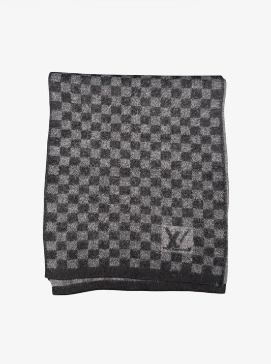 Louis Vuitton black/grey damier wool scarf used 