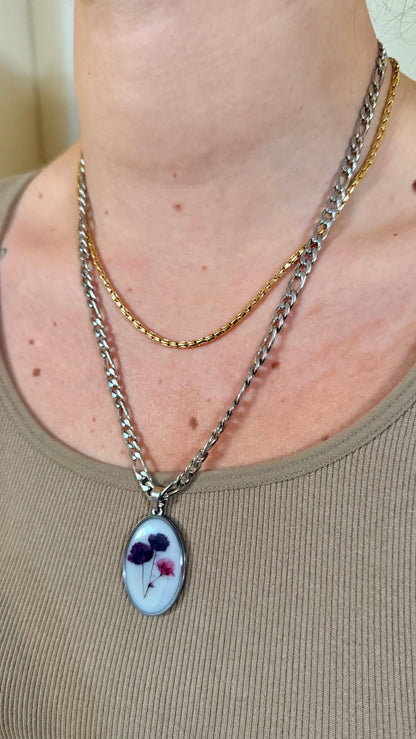 Large Round Petals Pendant Vintage Silver