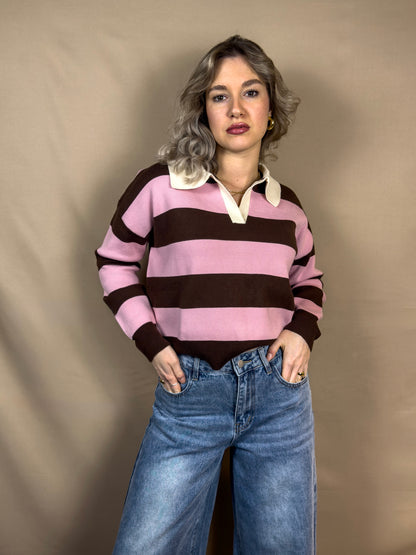 AR POLO PINK BROWN STRIPED SWEATER