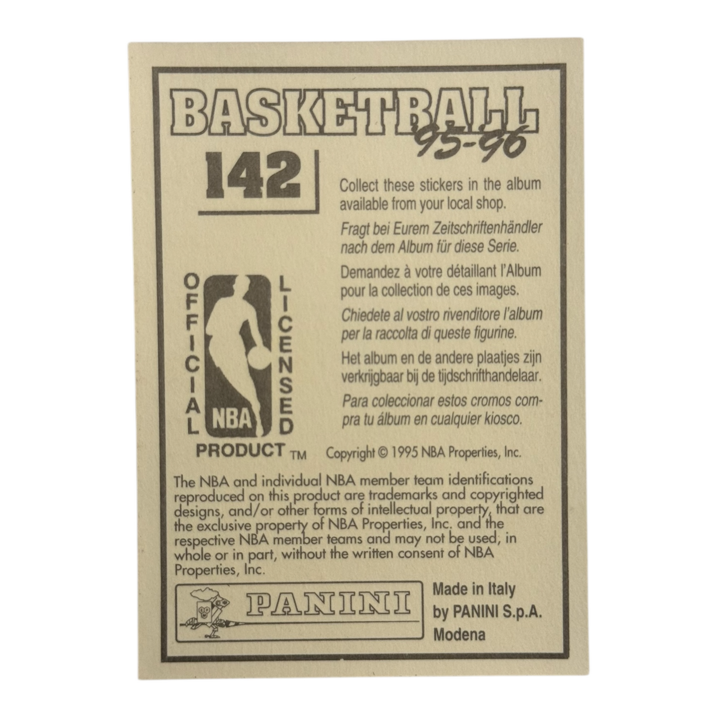 Shaquille O’Neal Orlando Panini 1995-96 Adesiva #142