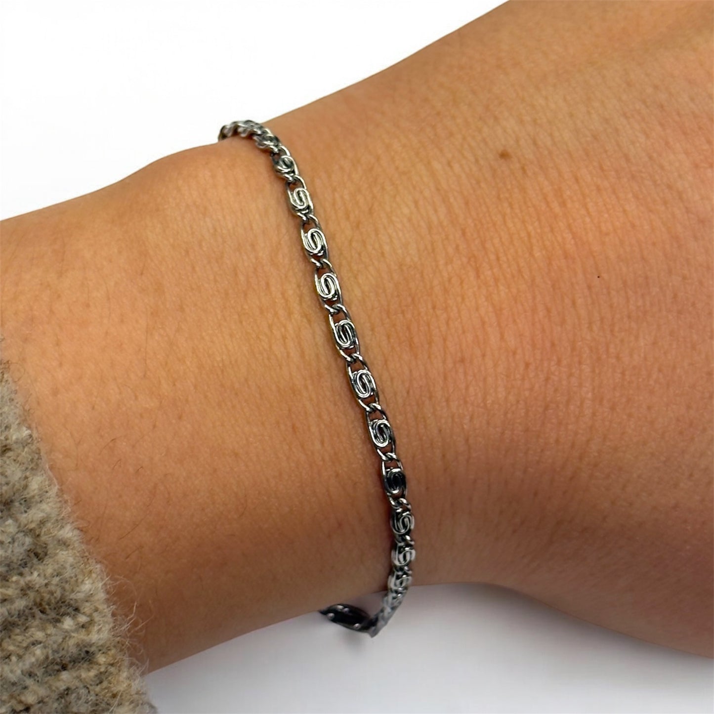 Bracciale acciaio maglia greca