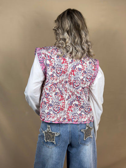 AR OPEN SLEEVELESS VEST WITH FLOWERS