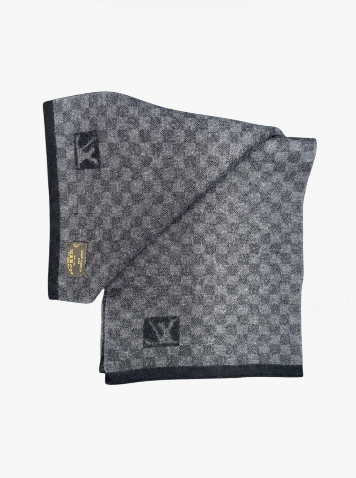 Louis Vuitton black/grey damier wool scarf used 