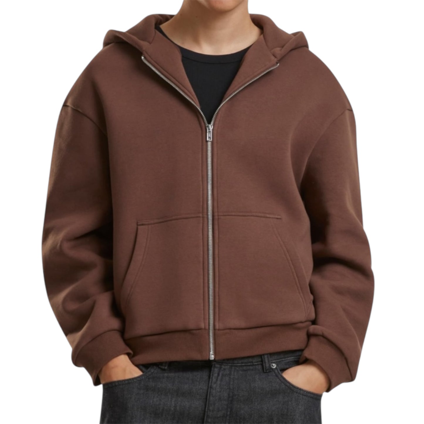 AR HOODIE ZIP BOXY BROWN CHOCOLATE