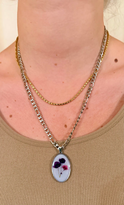 Large Round Petals Pendant Vintage Silver