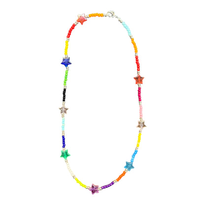 Multicolored star summer bead necklace