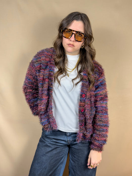 AR CARDIGAN BURGUNDY MIXED HAIRY