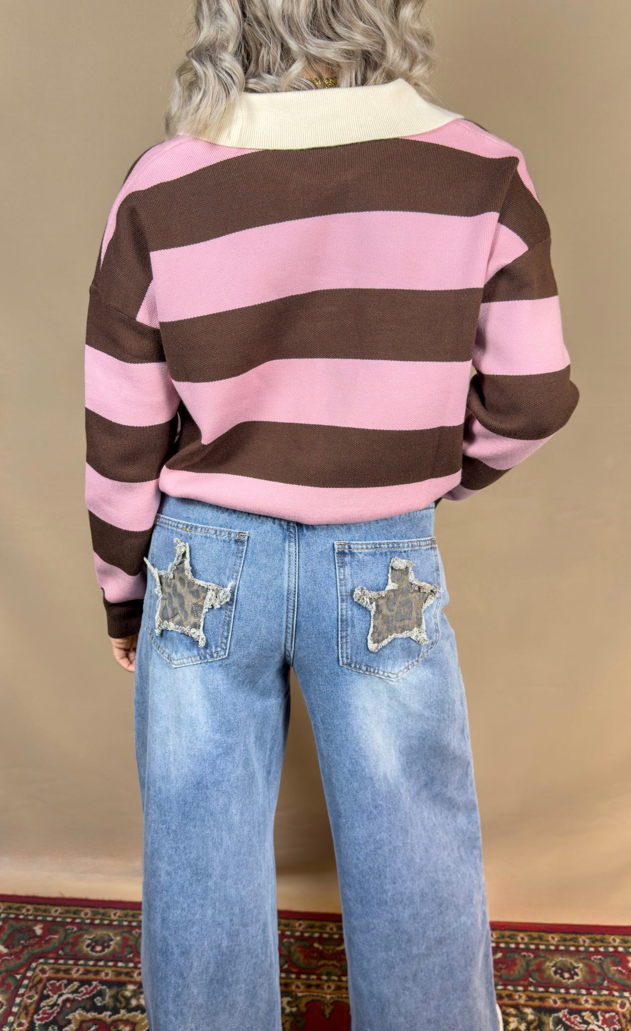 AR POLO PINK BROWN STRIPED SWEATER