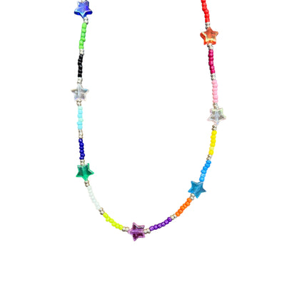 Multicolored star summer bead necklace
