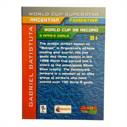 Batistuta card Fiorentina Merlin Calcio Superstar Serie A 1999 Holo IT