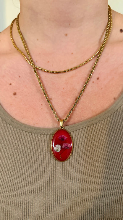 Ciondolo medio round Petals vintage argento rosso