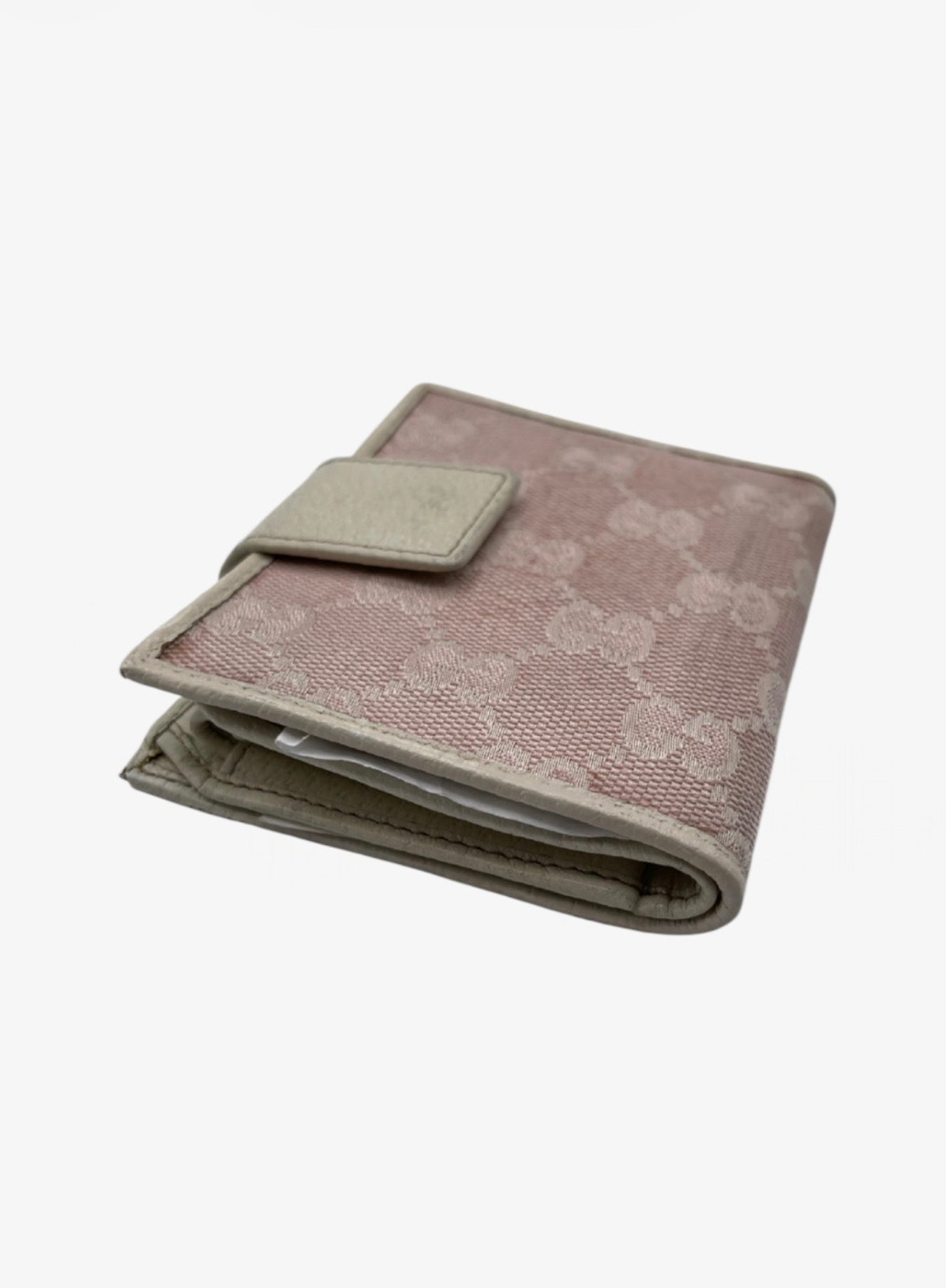 Gucci mini wallet in pink fabric and used leather