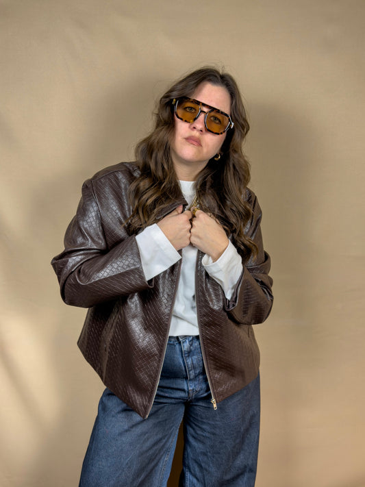 AR BROWN WOVEN LEATHER JACKET