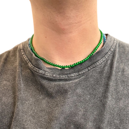 Steel necklace with green Brazilian beads